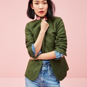 J. Crew Parke Blazer in English Donegal Herringbone Wool Green Size 00 XS